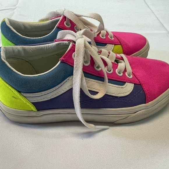 Girls VANS off the wall neon and white. Gently worn size 1. - Picture 1 of 6
